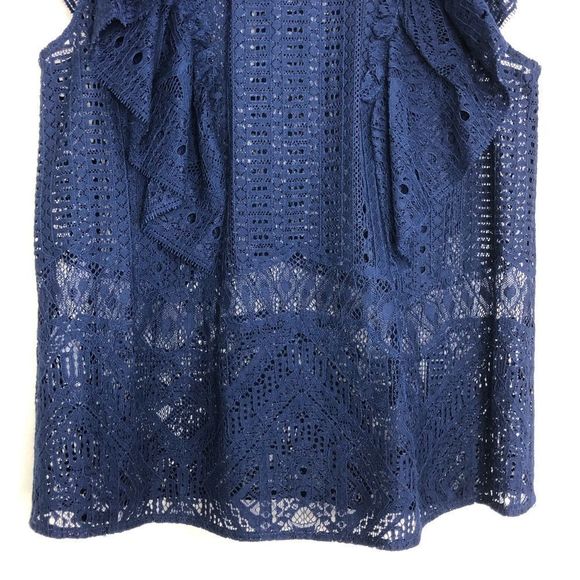 BCBGMaxAzria Nishka Dark Navy Ruffle Lace Top NWT - Picture 8 of 13